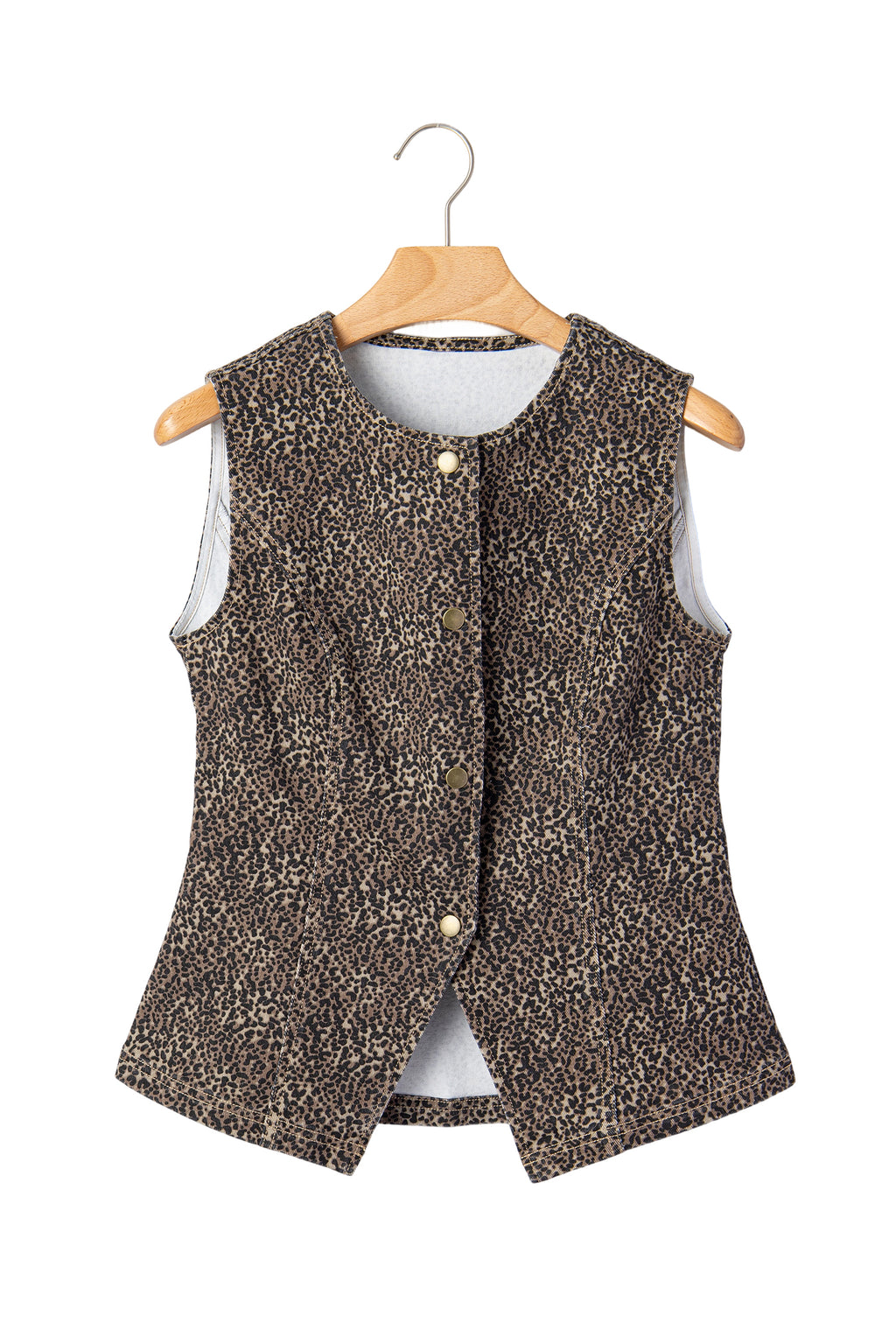 Brown Leopard Print Slim Denim Vest