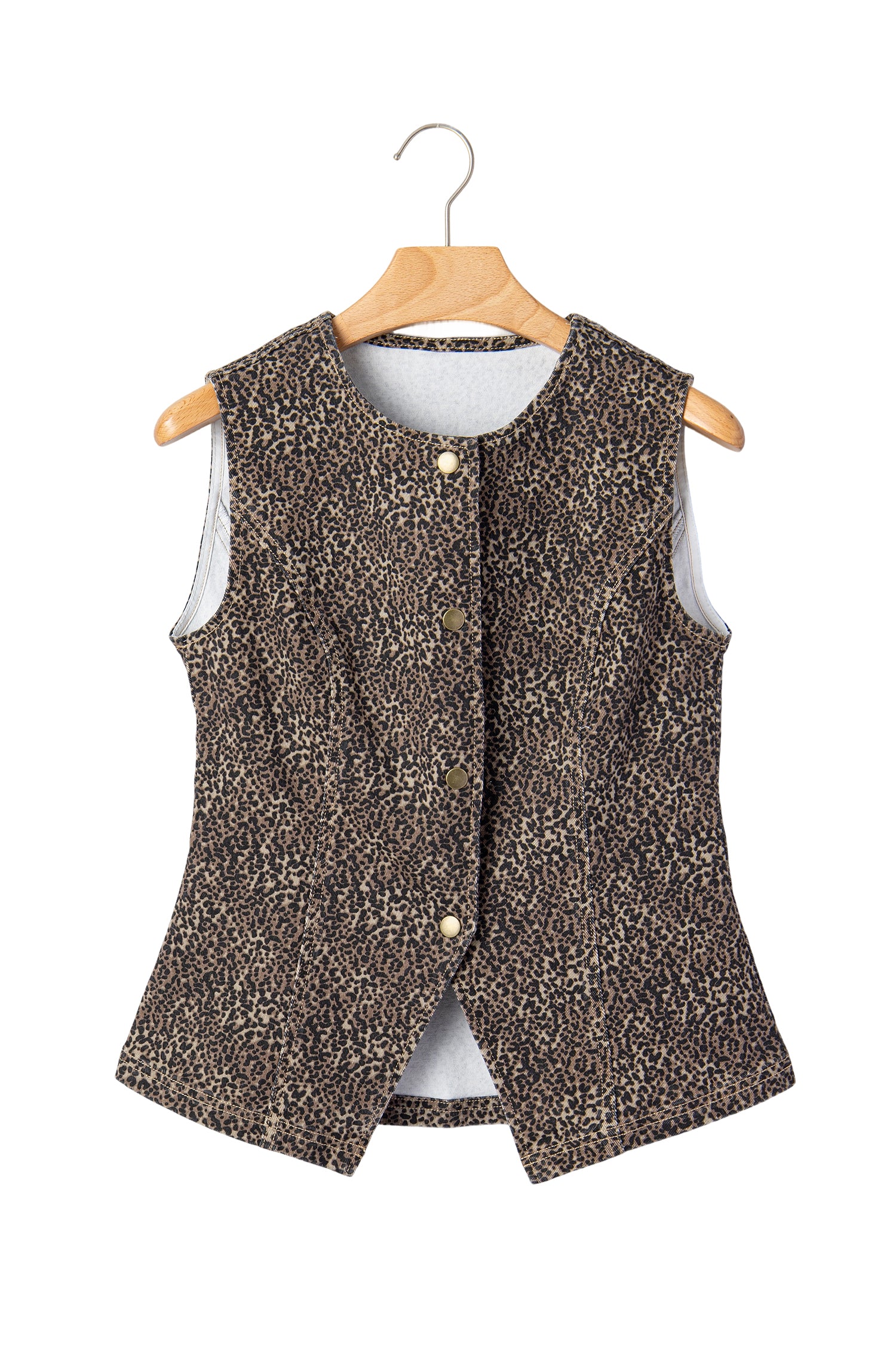 Brown Leopard Print Slim Denim Vest