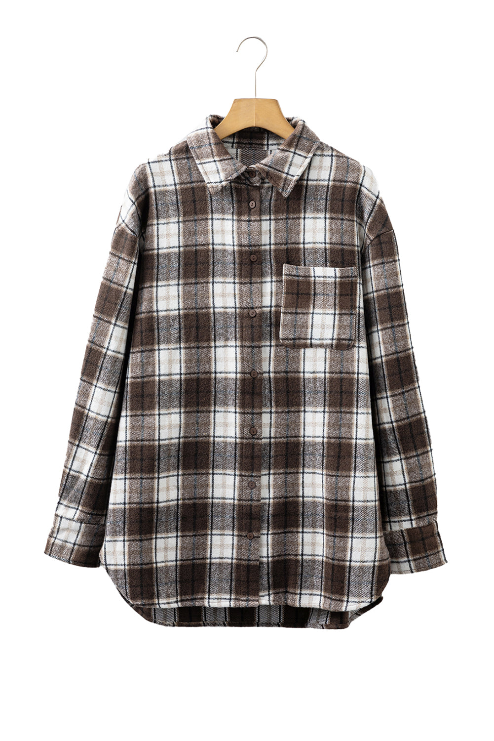 Dark Brown Flannel Plaid Boyfriend Shacket