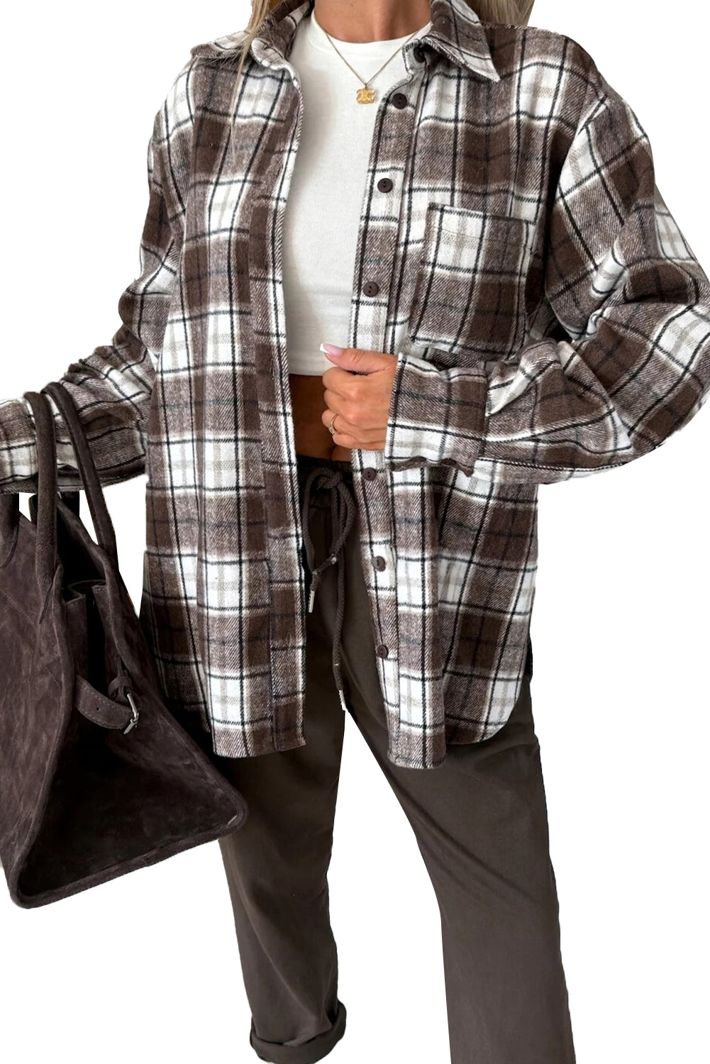 Dark Brown Flannel Plaid Boyfriend Shacket