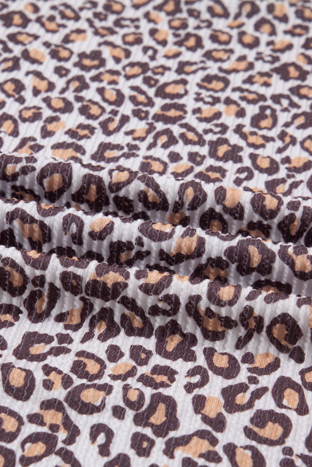 Khaki Leopard Ribbed Long Sleeved Drawstring Shorts 2pcs Outfit