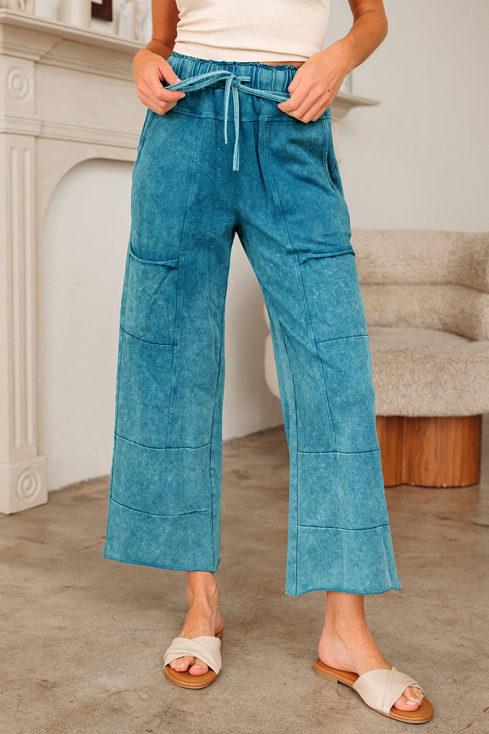 Mineral Wash Raw Hem Pocket Pants