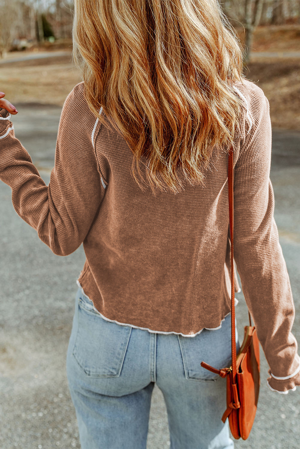 Textured Round Neck Long Sleeve Top
