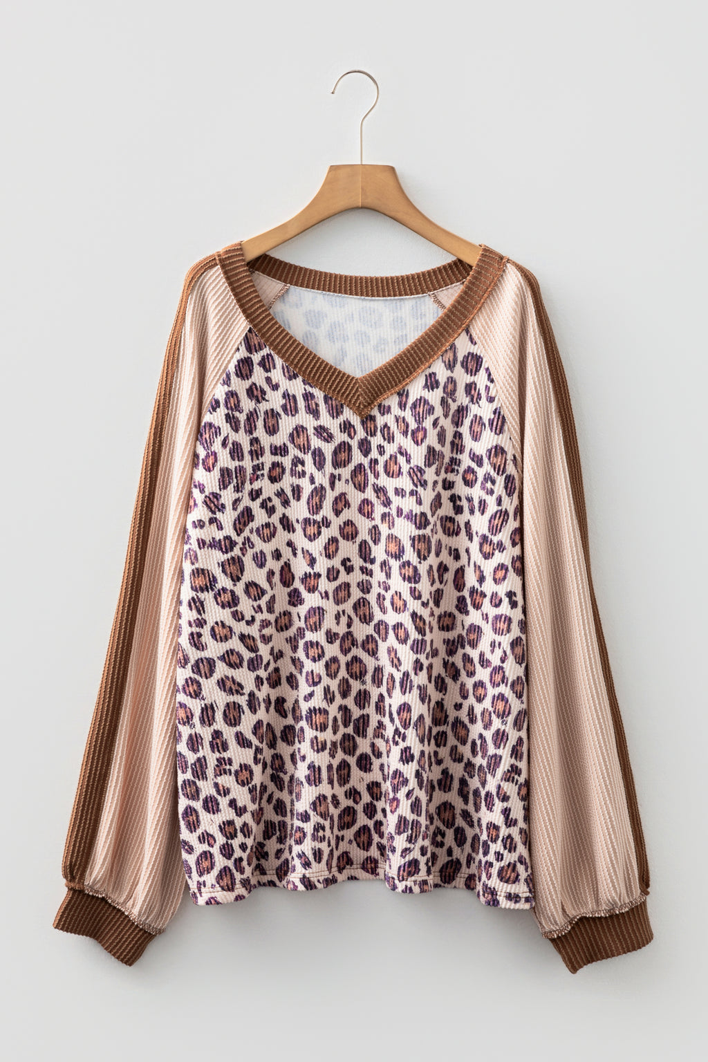 Plus Size Leopard Colorblock Twist Ribbed