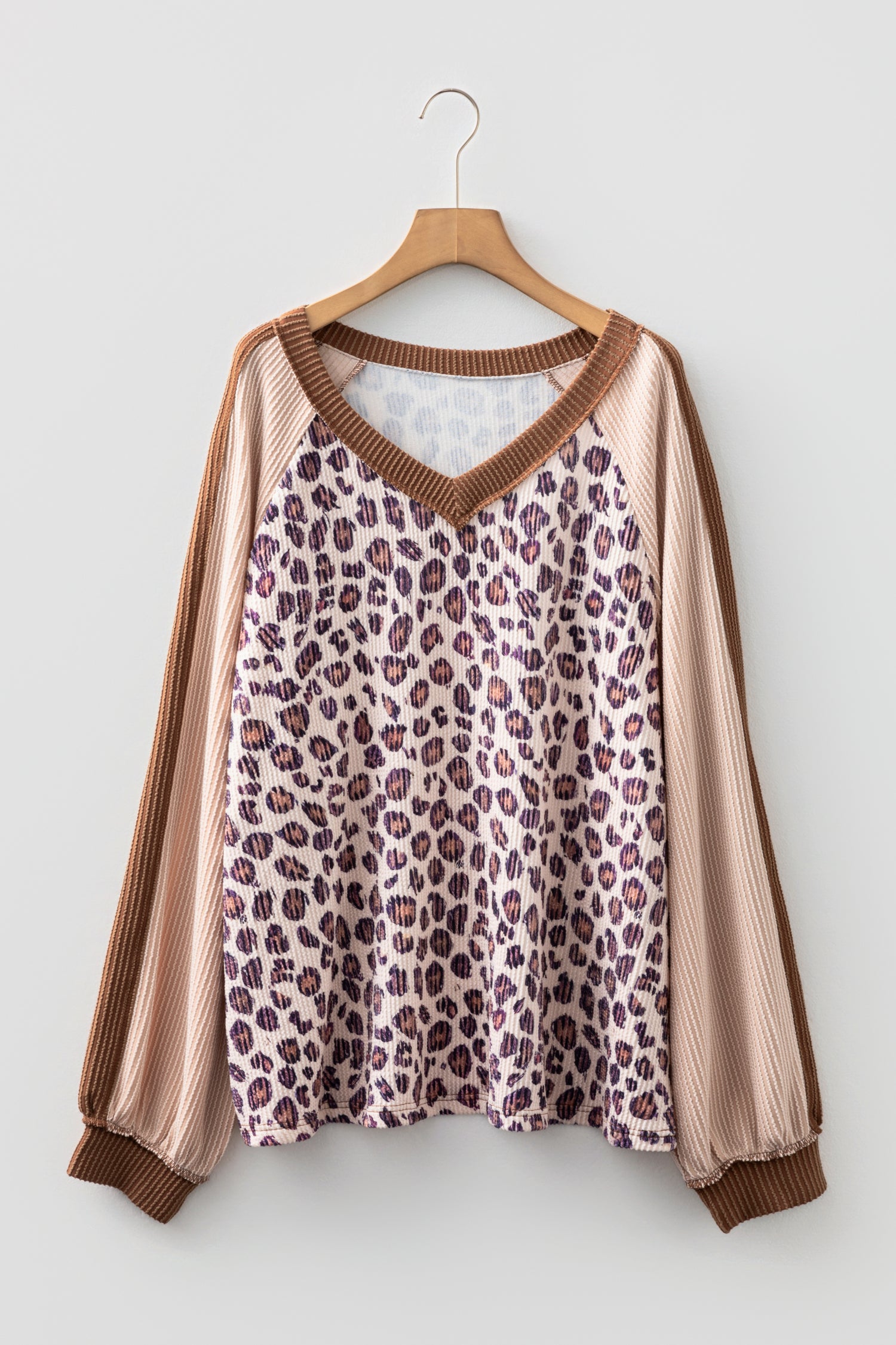 Plus Size Leopard Colorblock Twist Ribbed