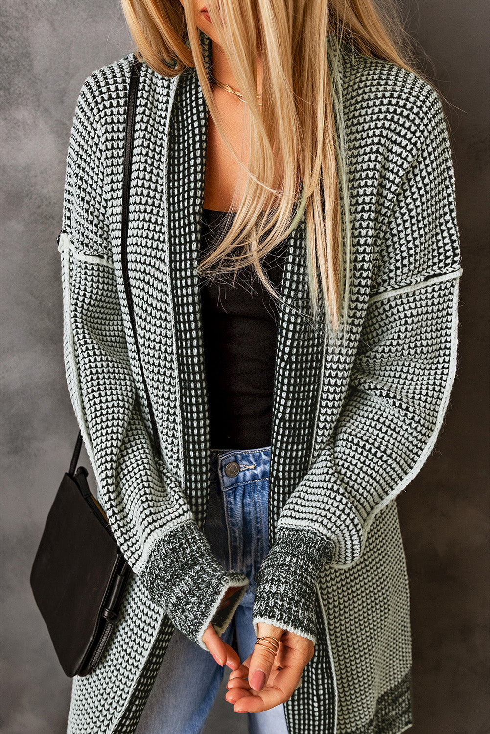 Knitted Long Open Front Cardigan