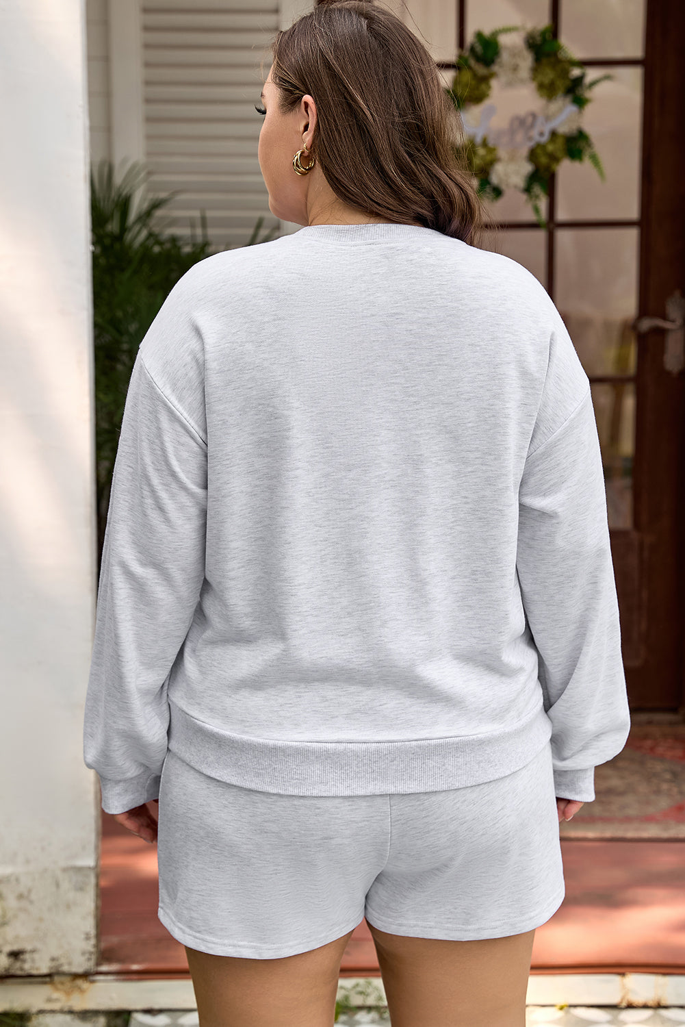 Plus Size Girly Bow Embroidered Pullover Outfit