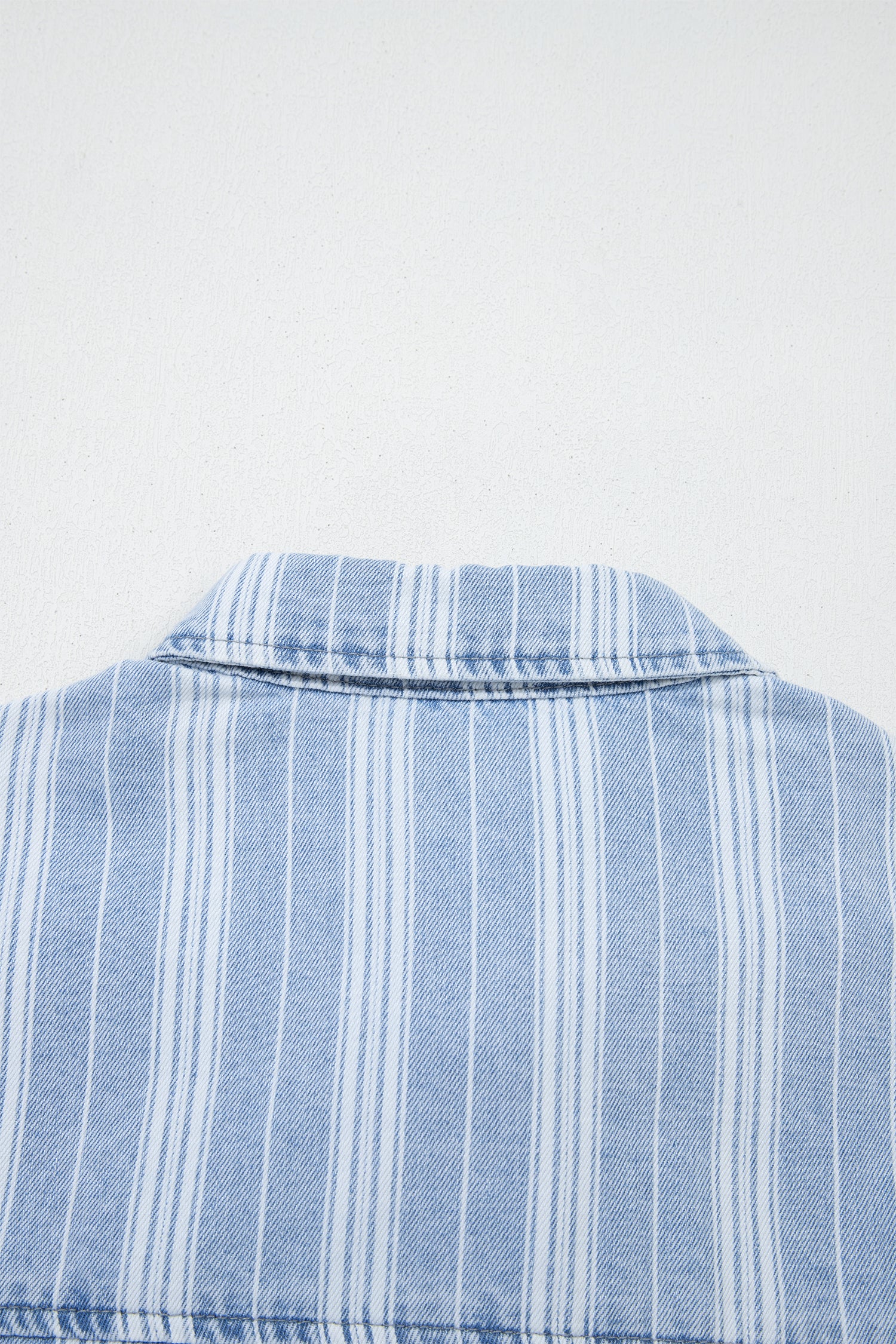 Sky Blue Stripe Boyfriend Chest Pocket Classic Denim Shacket