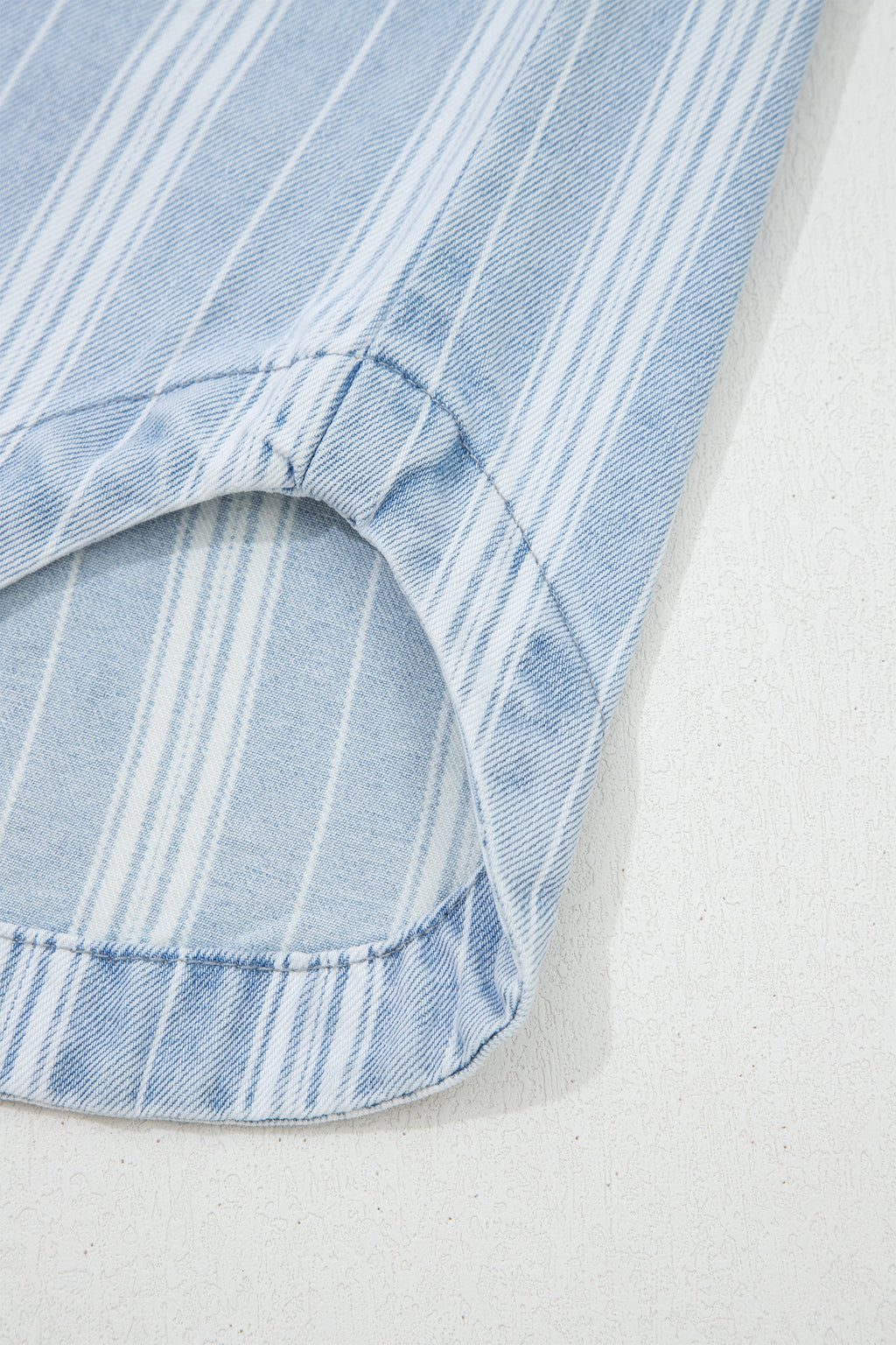 Sky Blue Stripe Boyfriend Chest Pocket Classic Denim Shacket