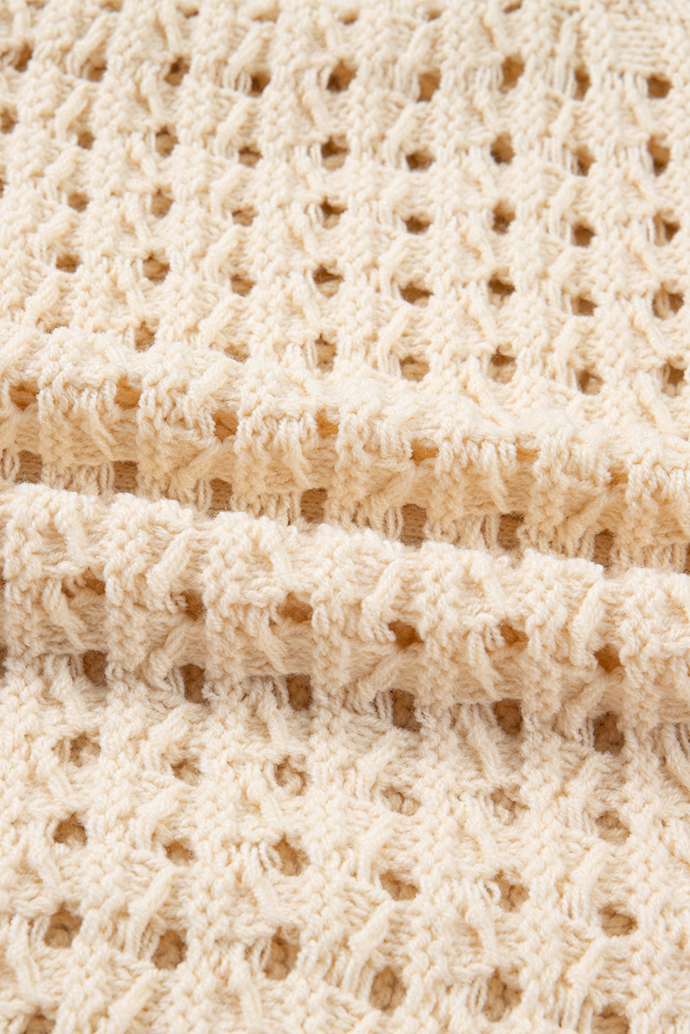 Beige Hollowed Knit Zip Up Cardigan