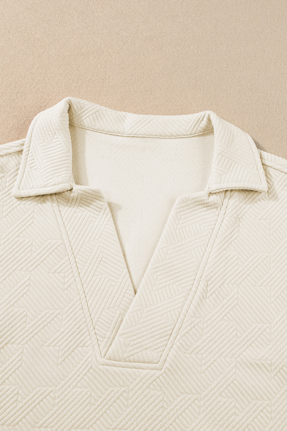 Textured Collared V Neck Top