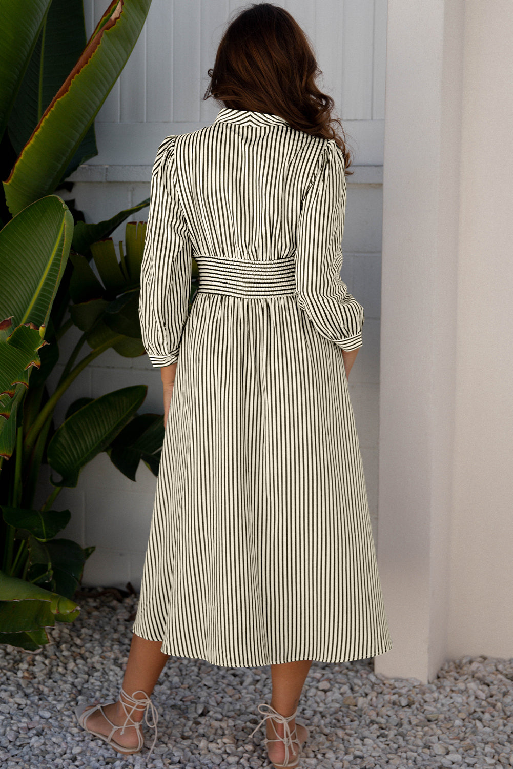Striped Cinched Midi Dress