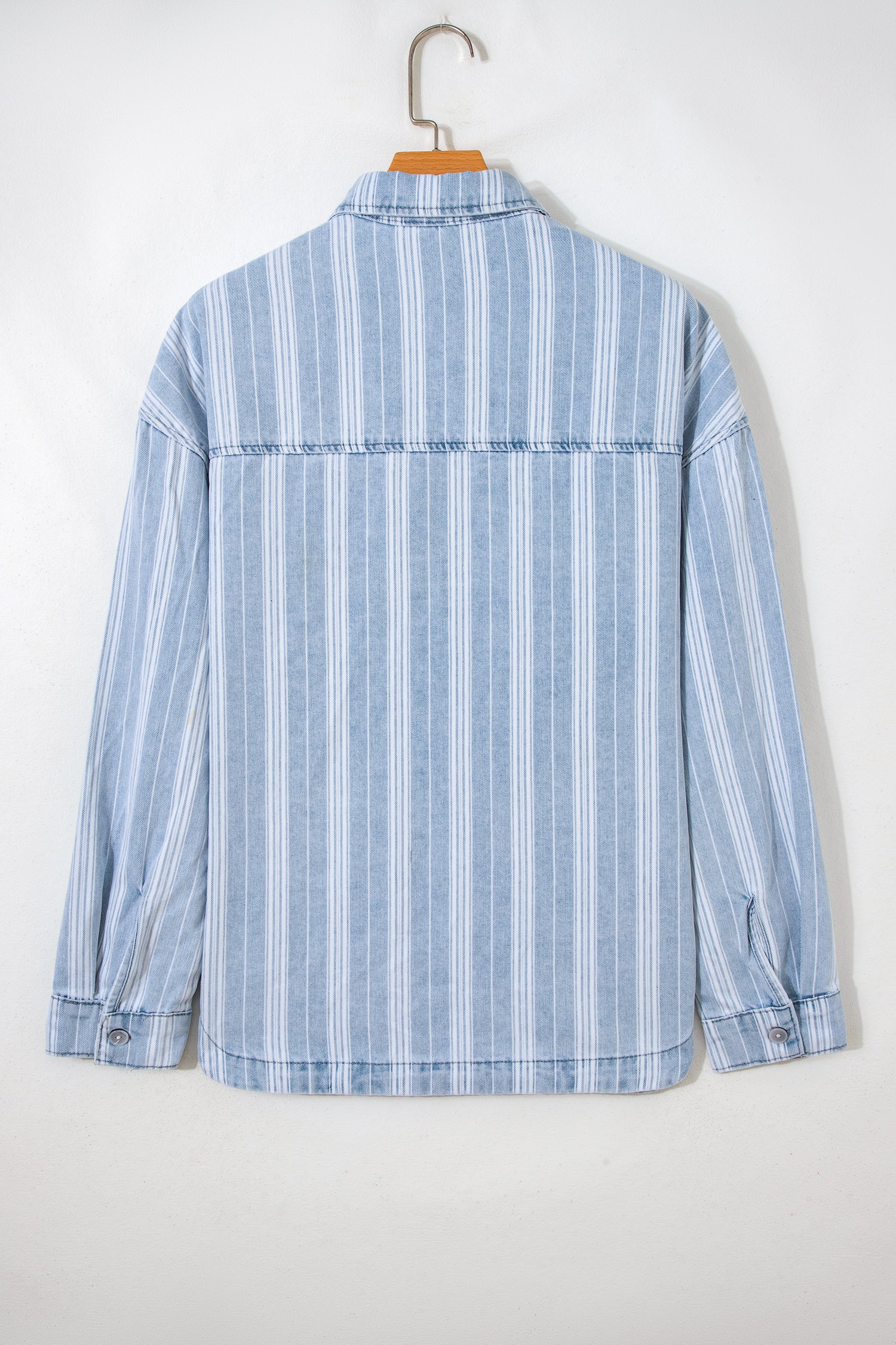 Sky Blue Stripe Boyfriend Chest Pocket Classic Denim Shacket