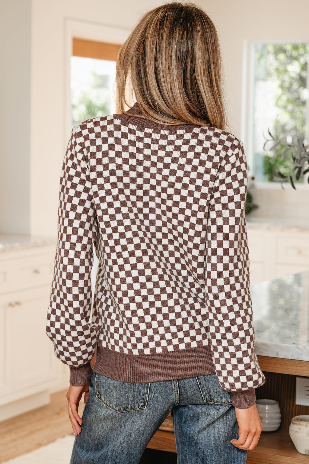 Checkerboard Knit Sweater