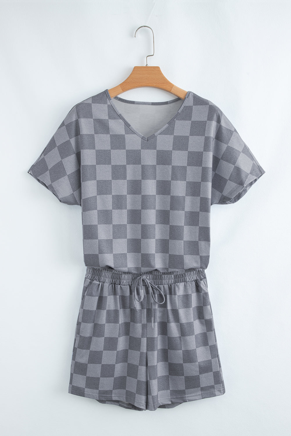 Checkered V Neck & Shorts Lounge Set