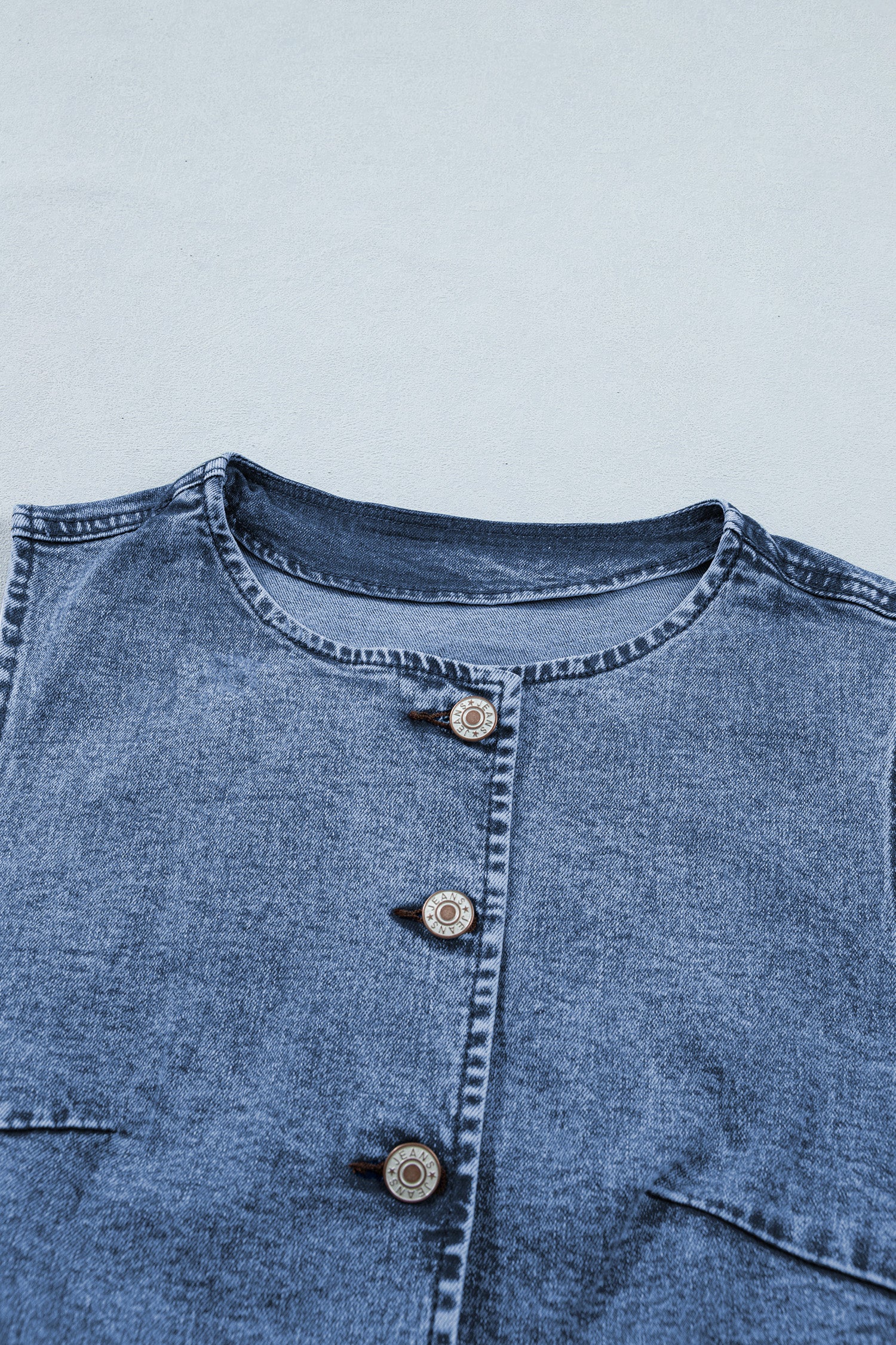 Ashleigh Blue Buttoned Front Slit Denim Vest