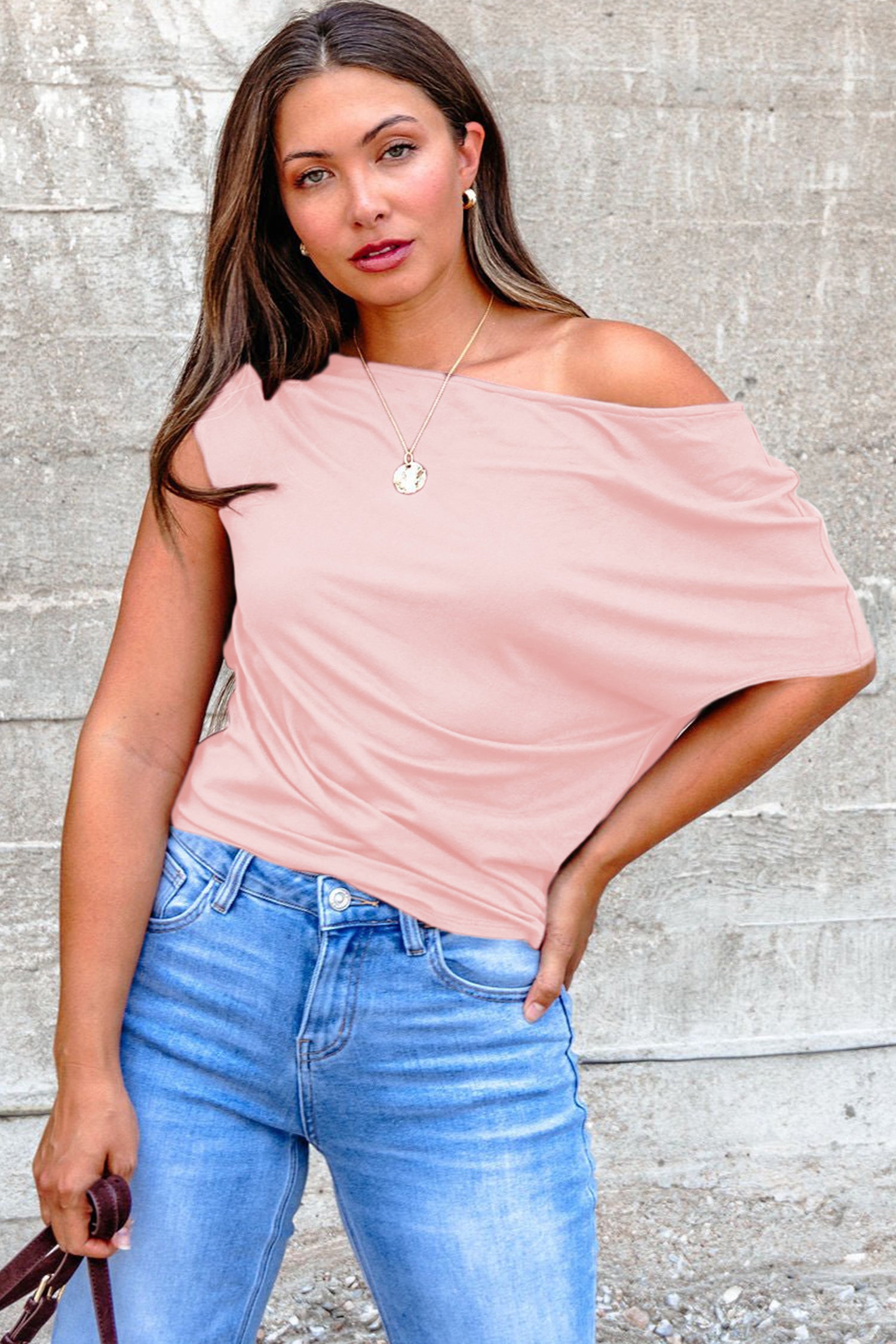 Plus Size Solid Color Asymmetric Neck Short Sleeve Blouse