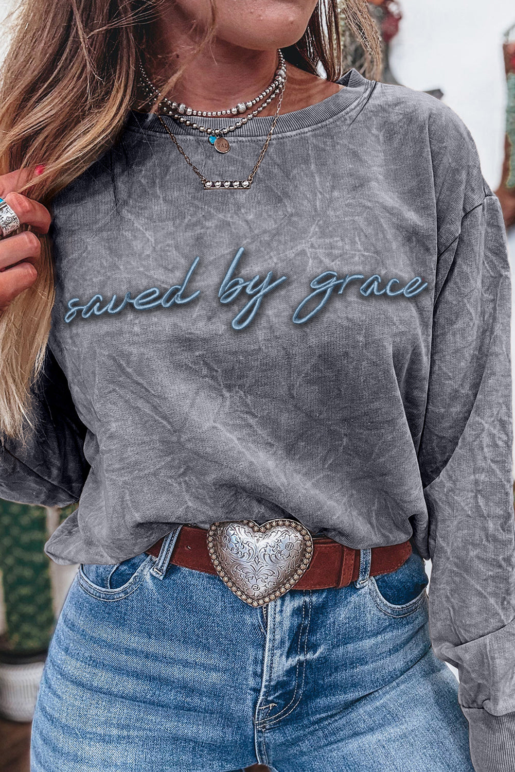 Saved By Grace Embroidered Sweatshirt