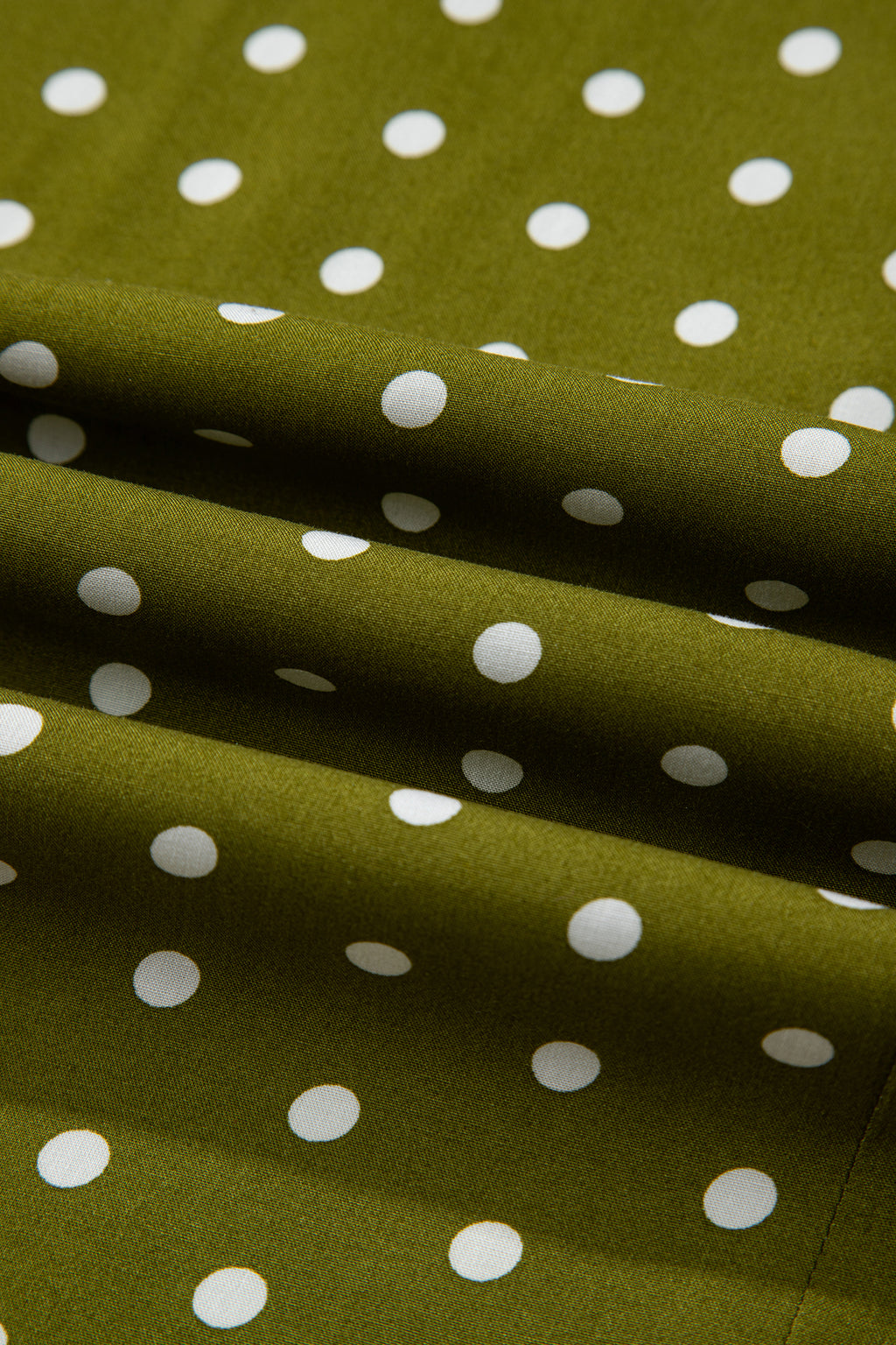 Green Polka Dot Print Lacy Neckline Smocked High Waist Maxi Dress