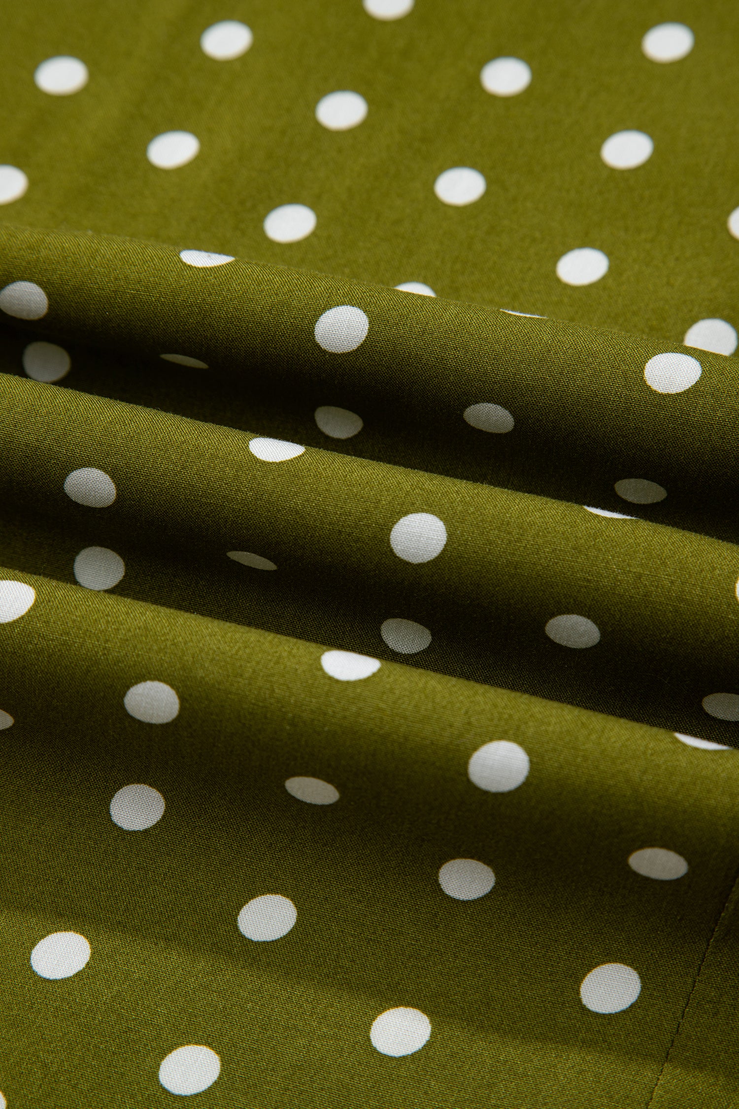 Green Polka Dot Print Lacy Neckline Smocked High Waist Maxi Dress