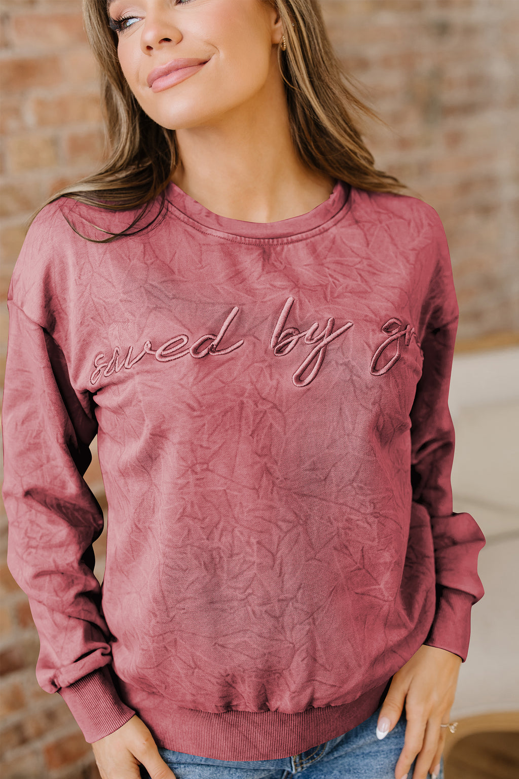 Saved By Grace Embroidered Sweatshirt