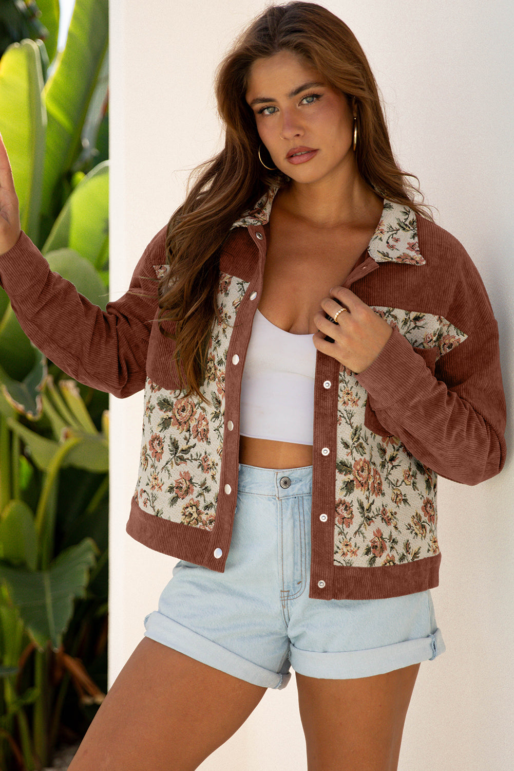 Ribbed Retro Floral Patchwork Jacket