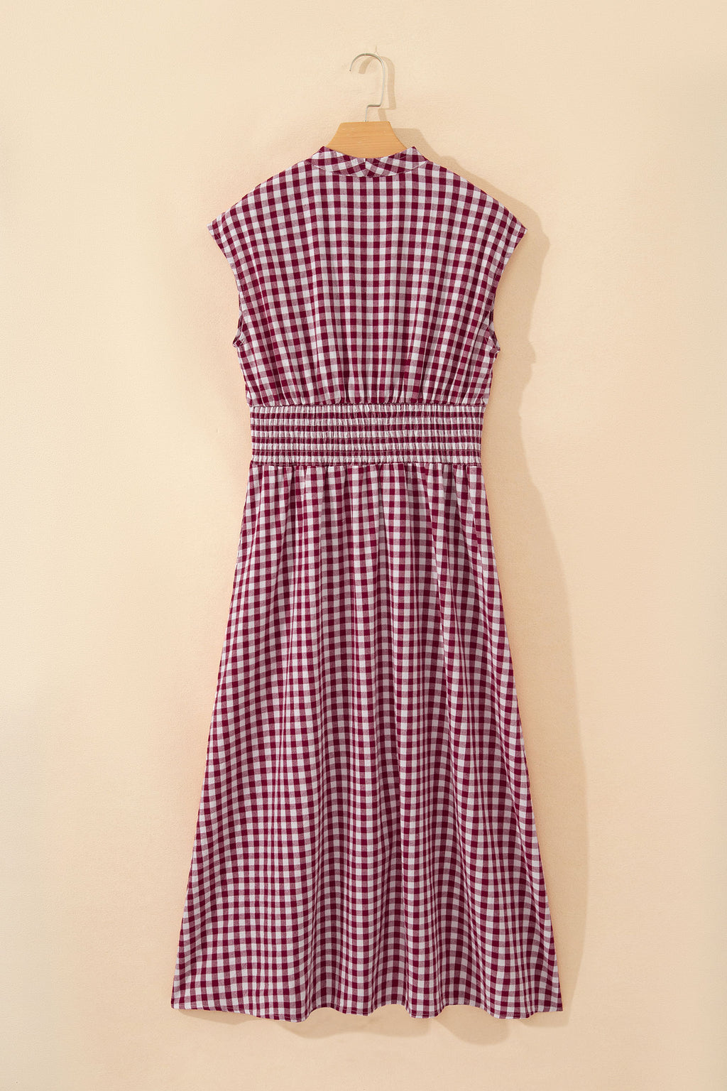 Coffee Plaid Print Full Zipper Cinched Waist Fit Flare Sleeveless Maxi Dress