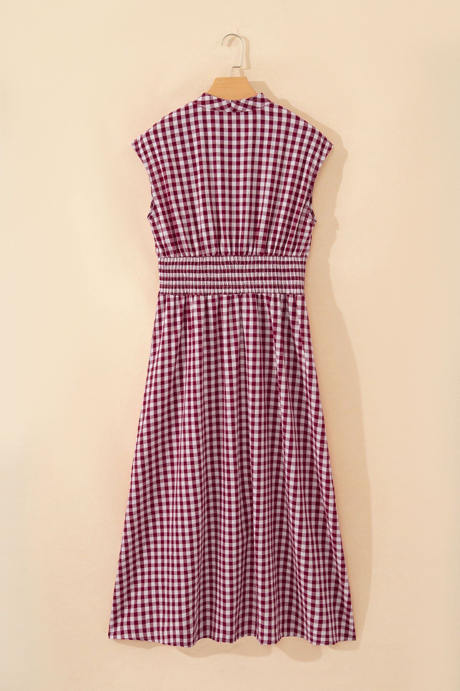 Coffee Plaid Print Full Zipper Cinched Waist Fit Flare Sleeveless Maxi Dress