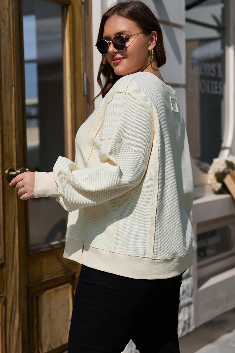 Plus Size White Waffle Knit Sweatshirt