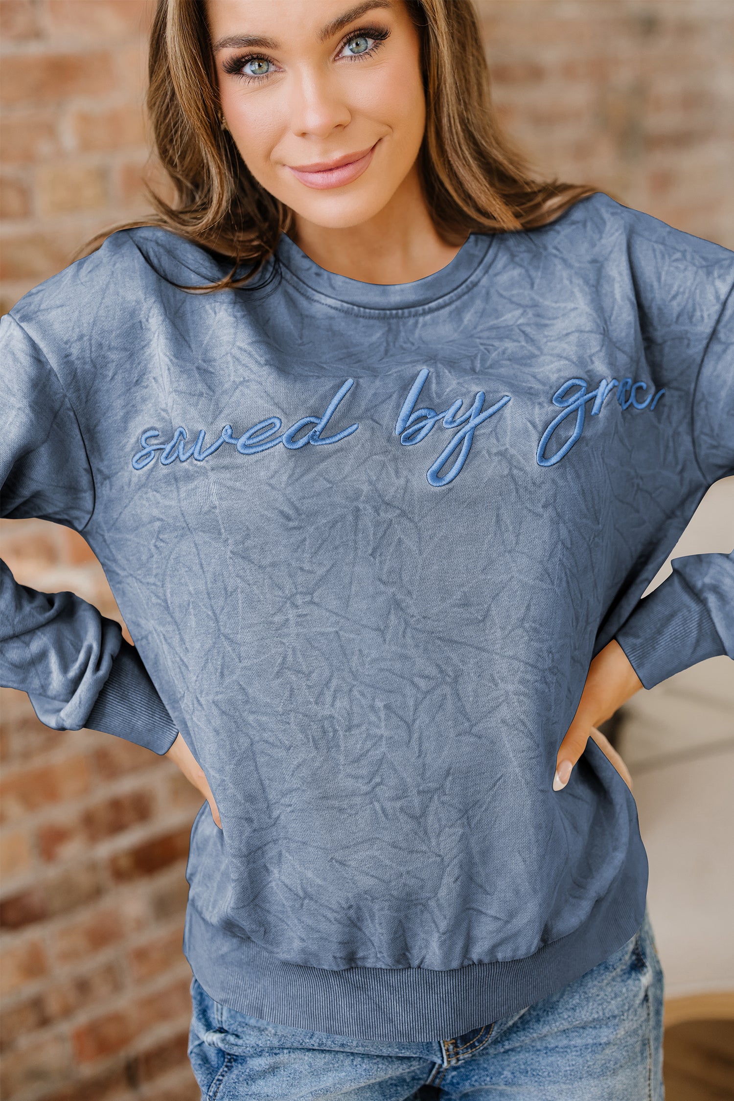 Saved By Grace Embroidered Sweatshirt