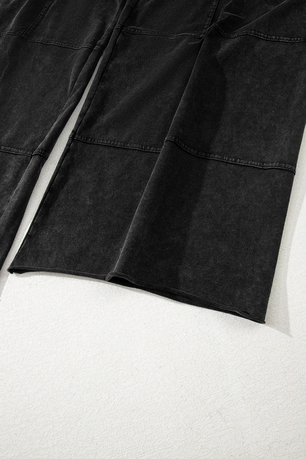 Black Mineral Wash Exposed Seam Drawstring Elastic Waistband Wide Leg Cargo Pants