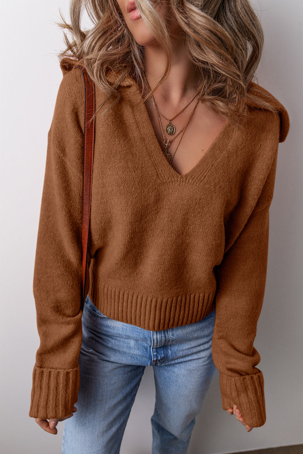 V Neck Ribbed Sweater
