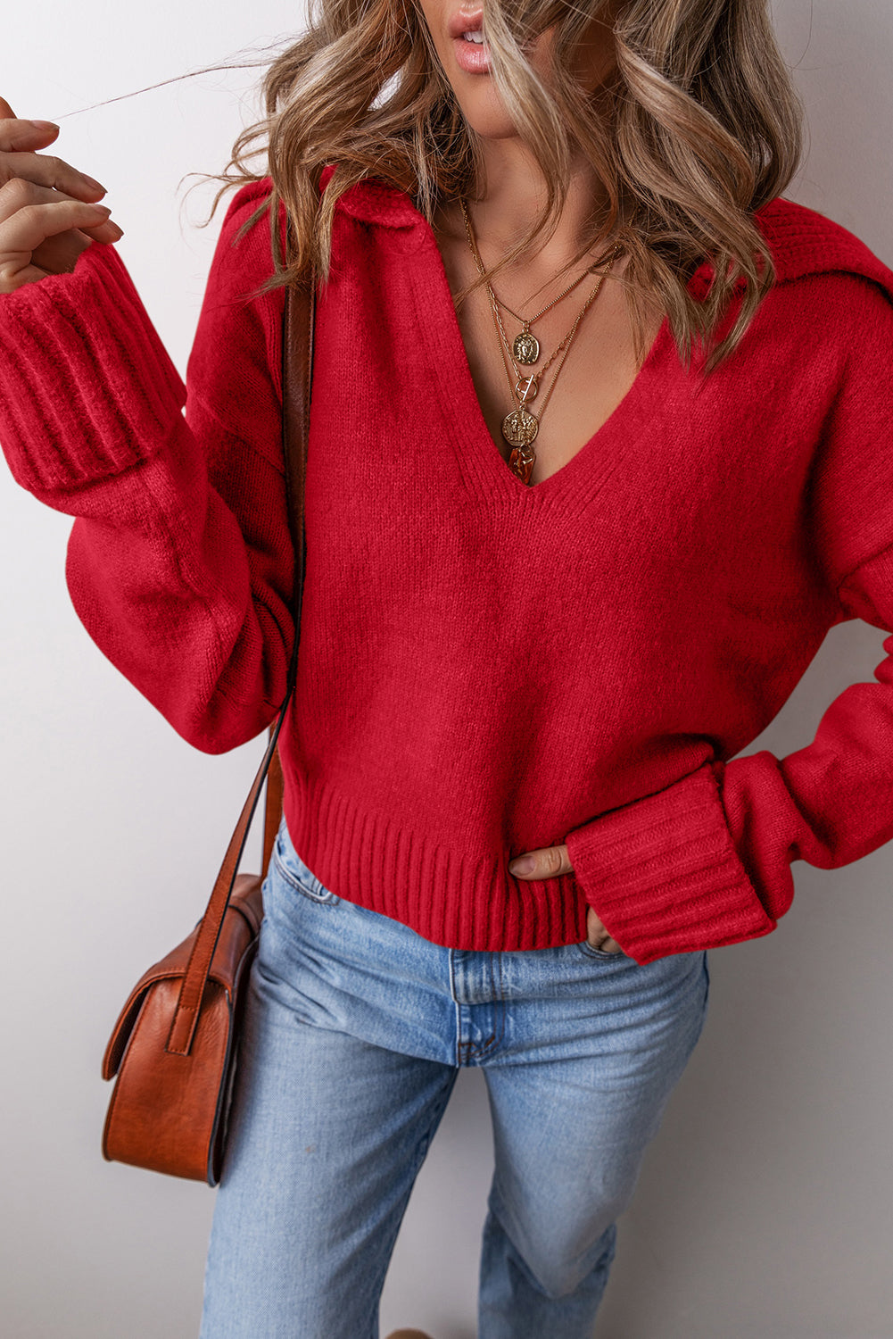 V Neck Ribbed Sweater