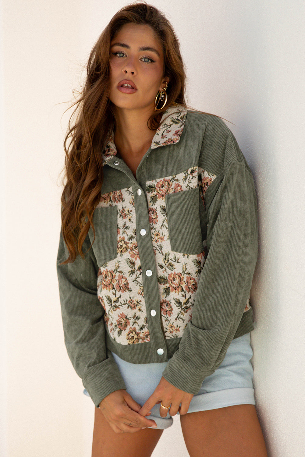 Ribbed Retro Floral Patchwork Jacket