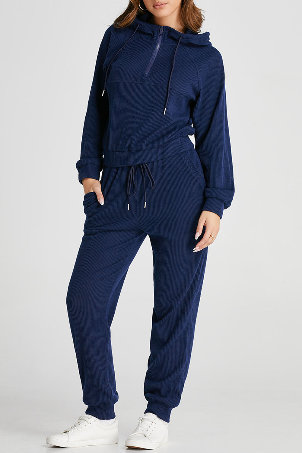 Ribbed Knit Cropped Hoodie Set