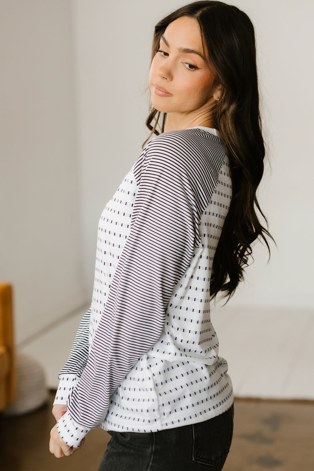 Black Stripe Raglan Long Sleeve Tee