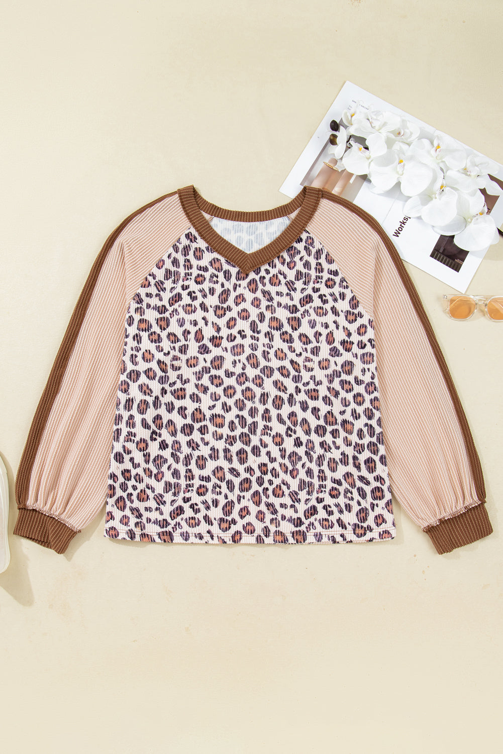 Plus Size Leopard Colorblock Twist Ribbed
