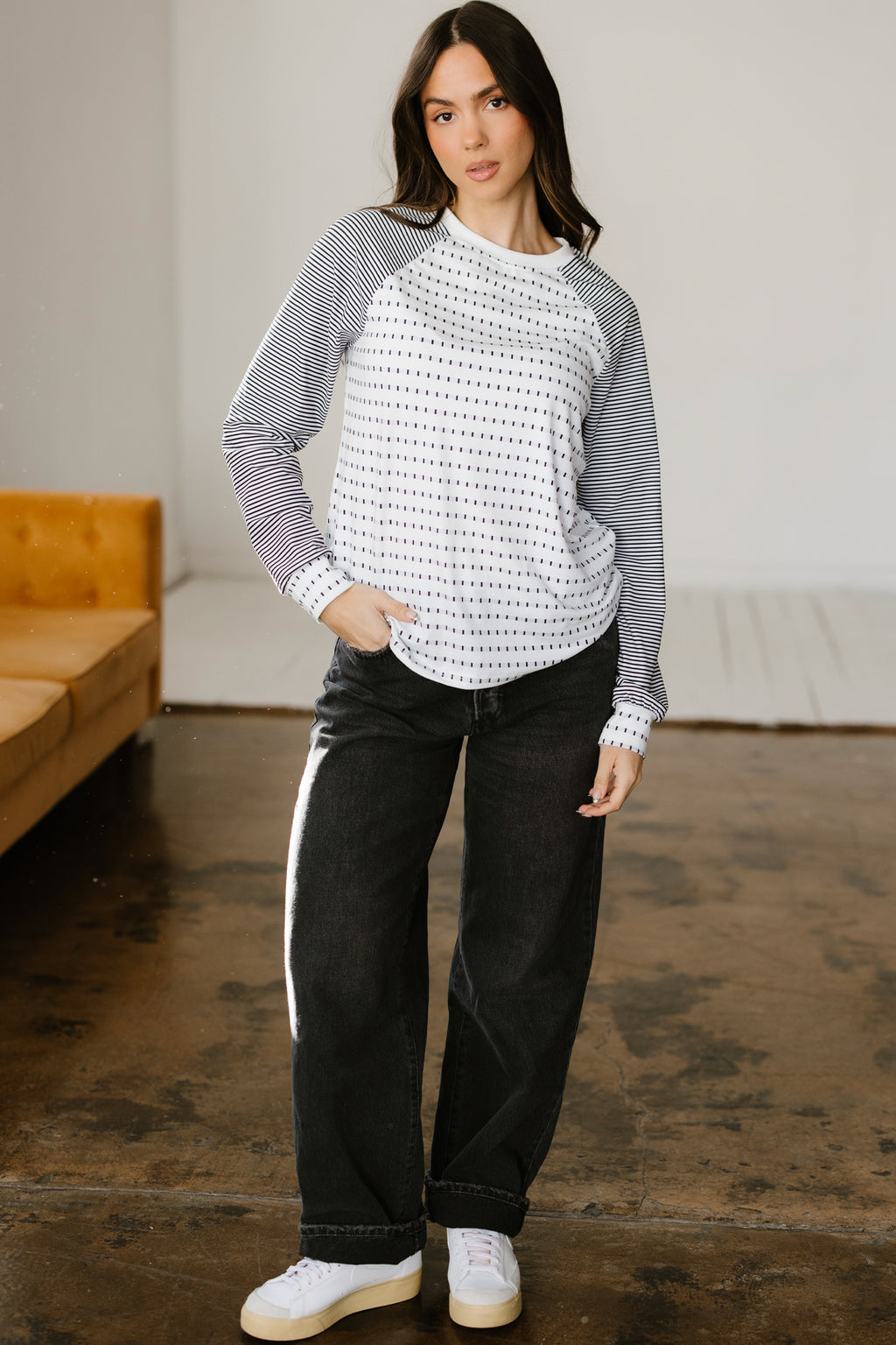 Black Stripe Raglan Long Sleeve Tee