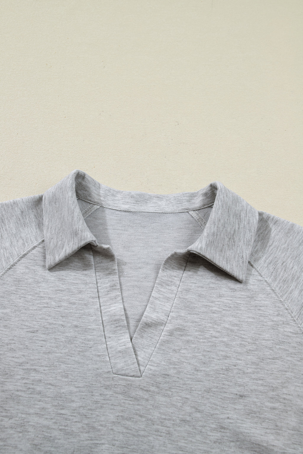 Light Grey Collared V Neck Tee Drawstring Elastic Waist Shorts 2pcs Outfit