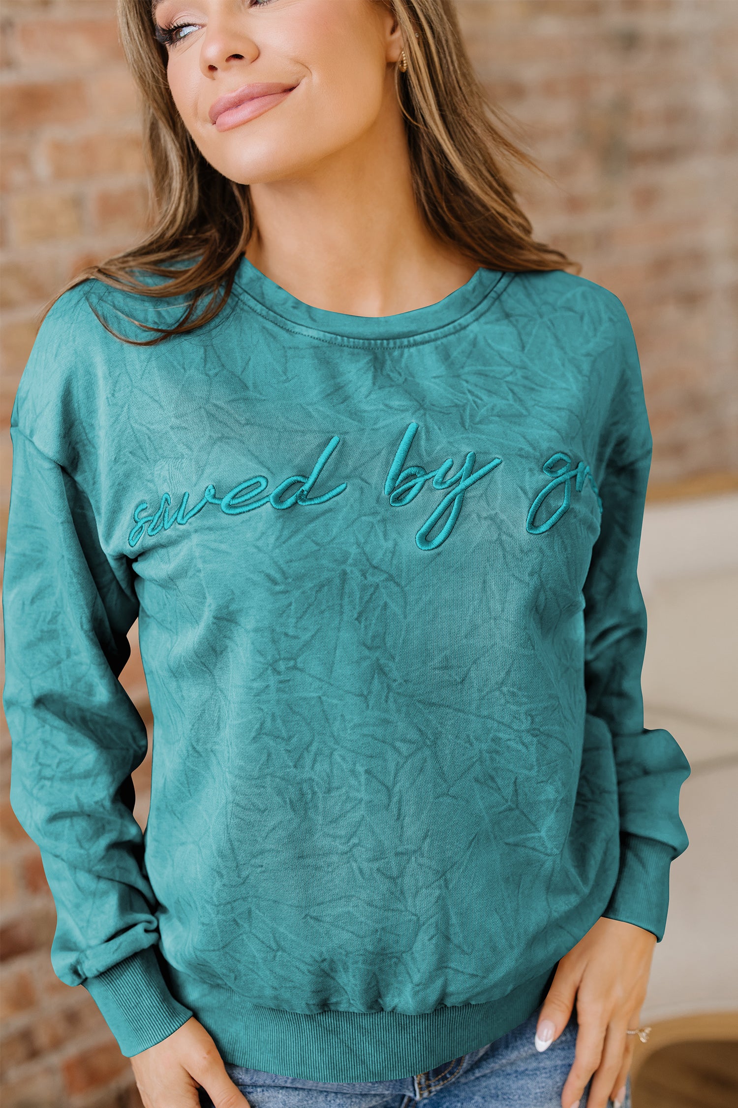 Saved By Grace Embroidered Sweatshirt
