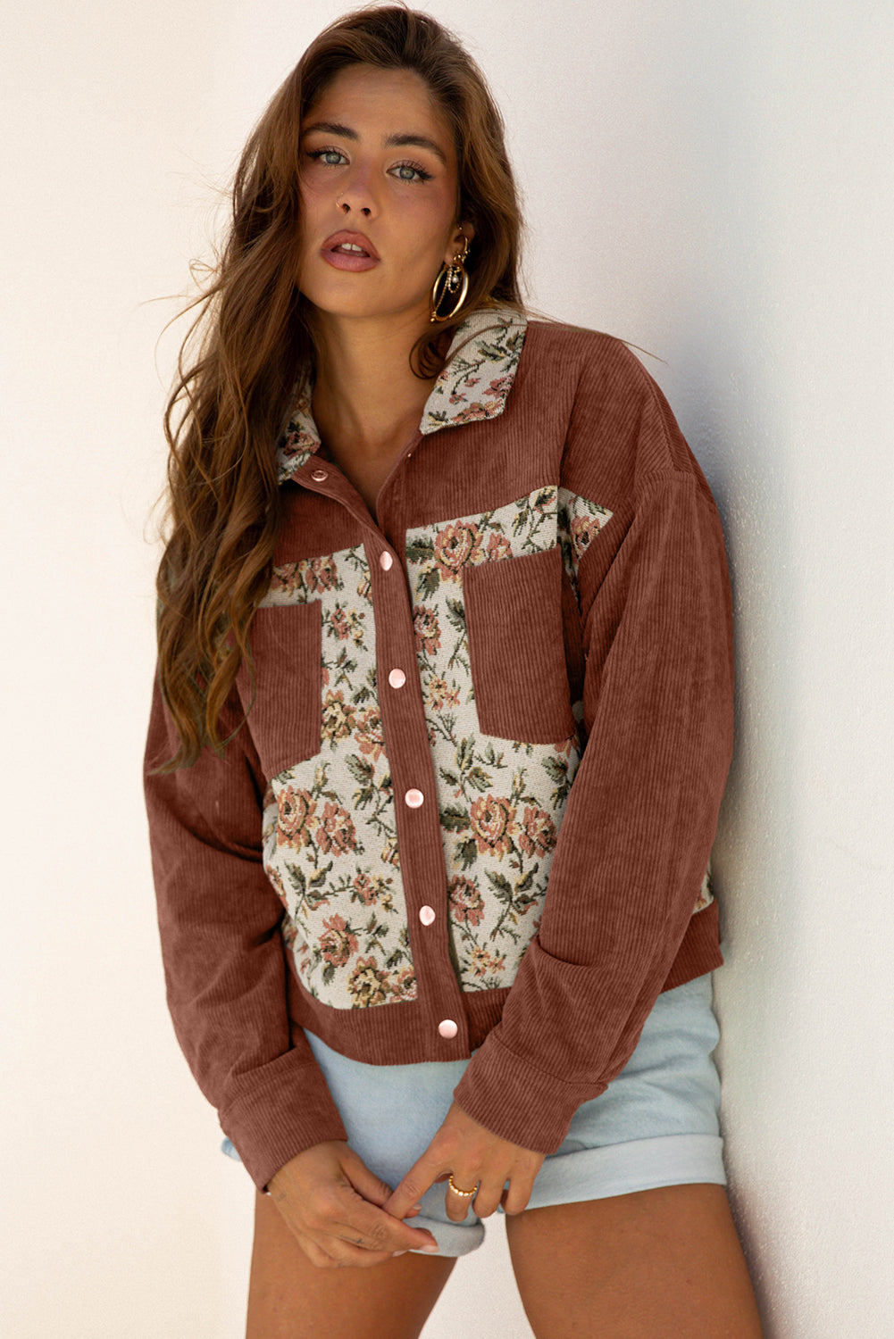 Ribbed Retro Floral Patchwork Jacket