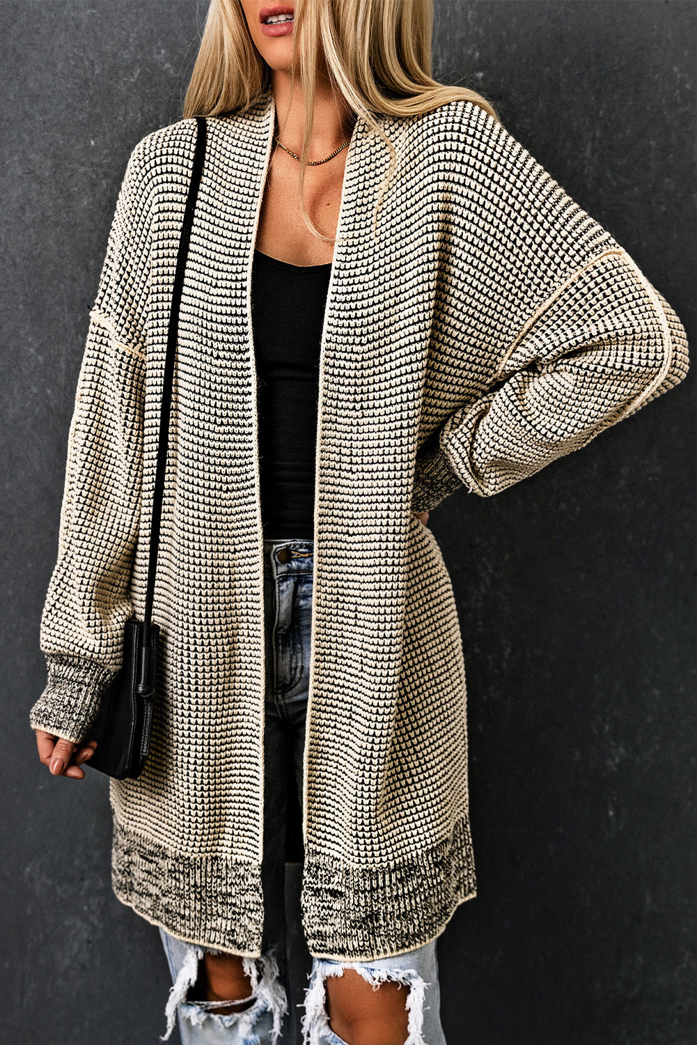 Knitted Long Open Front Cardigan