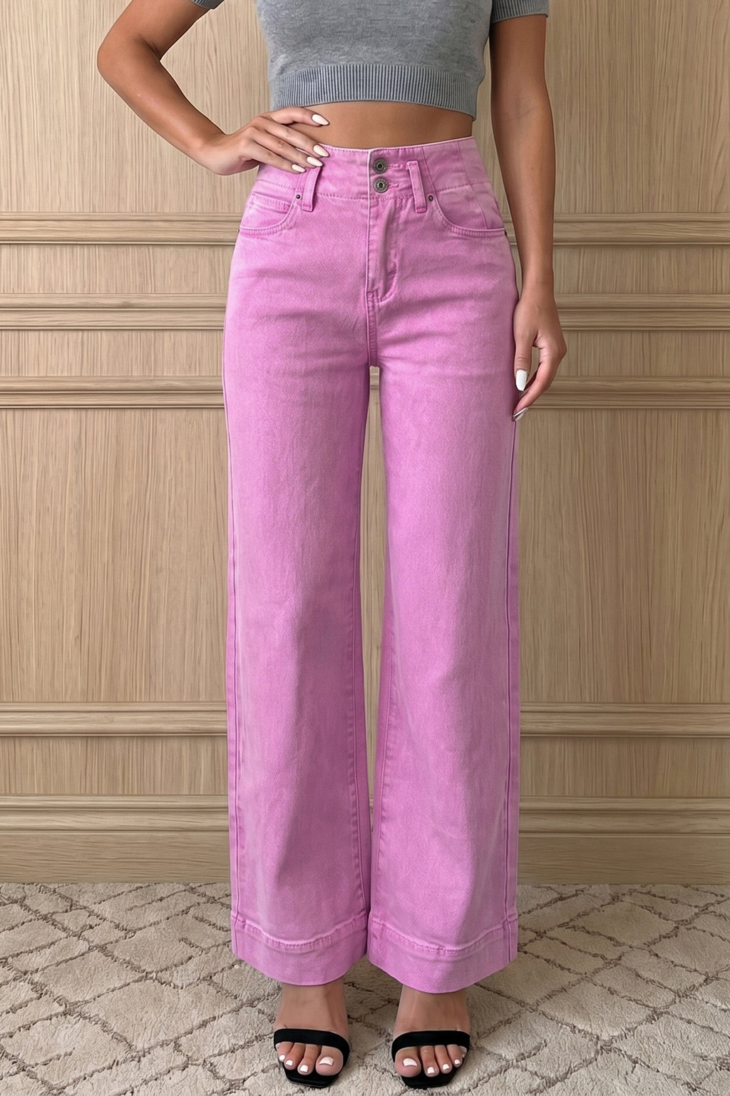 2-Button High Waist Flared Bottom Jeans