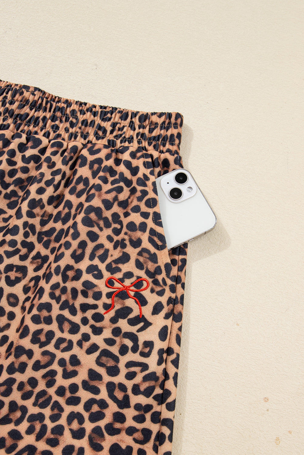 Khaki Leopard Outfit with Bow Embroidery