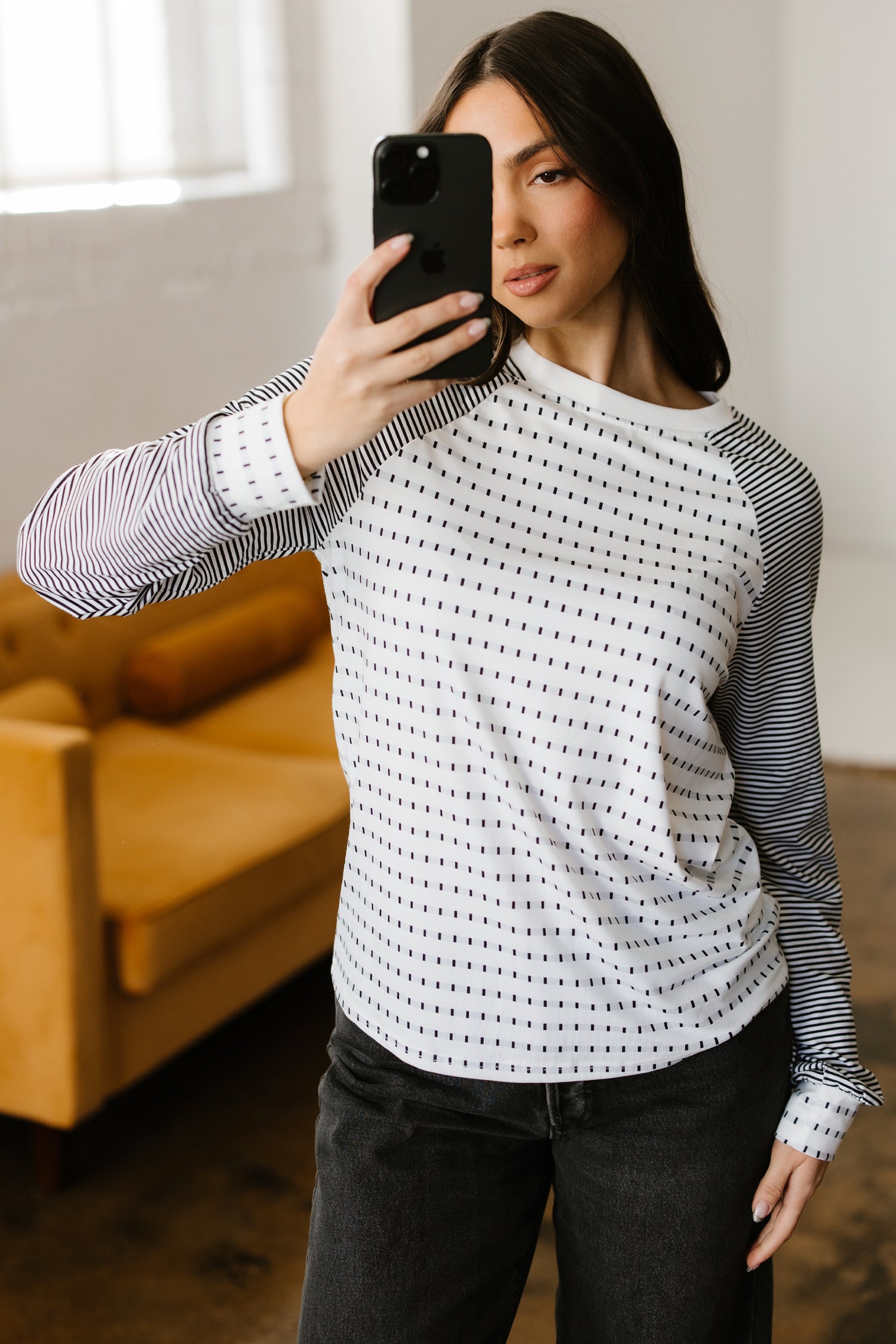 Black Stripe Raglan Long Sleeve Tee