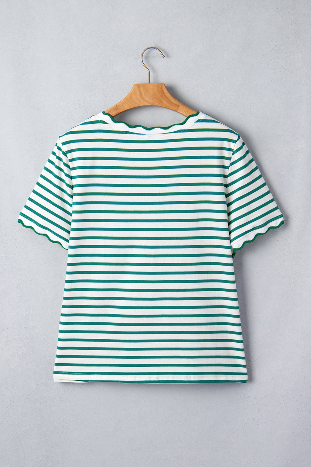 Black Stripe Scalloped Trim Round Neck T Shirt