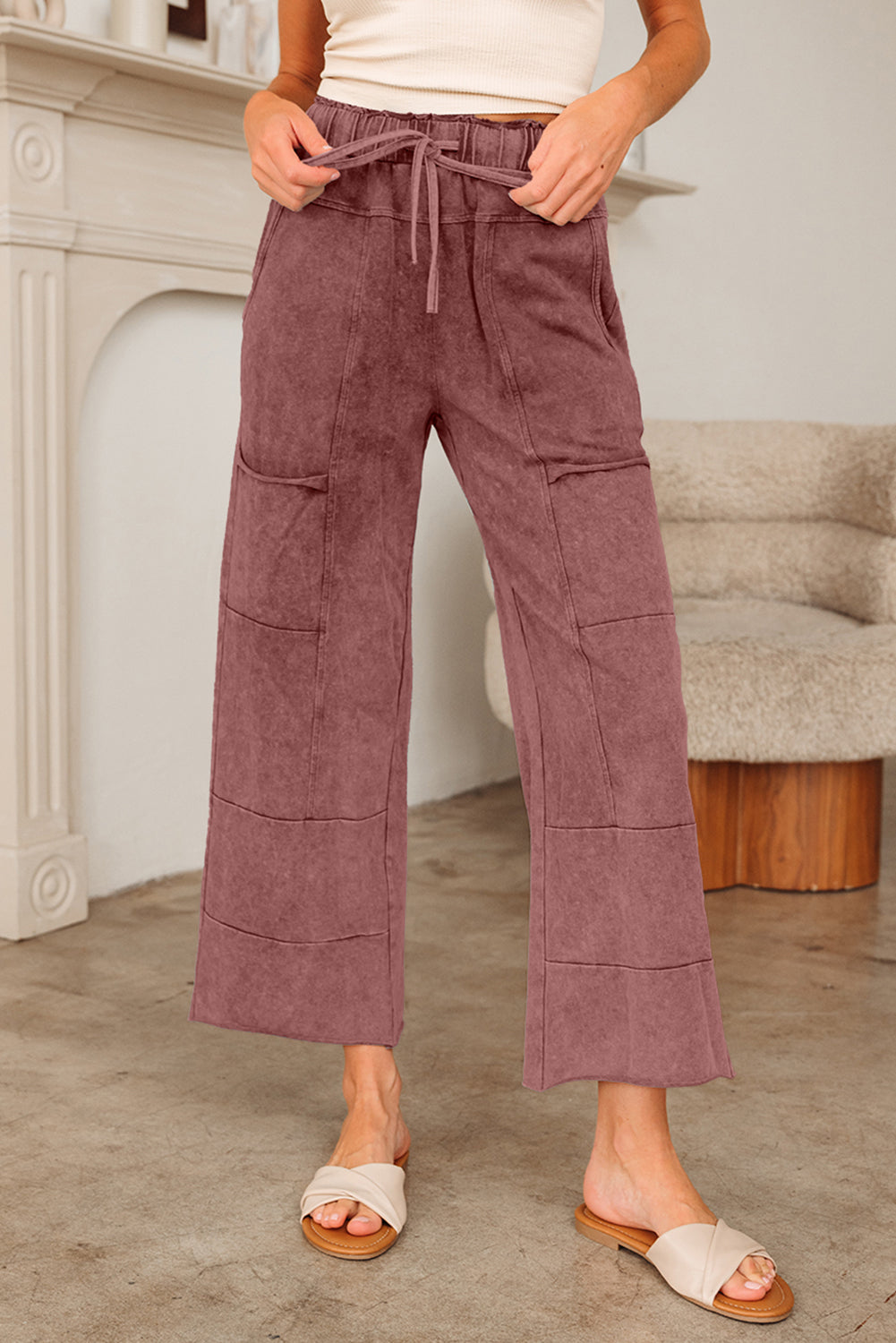 Mineral Wash Raw Hem Pocket Pants