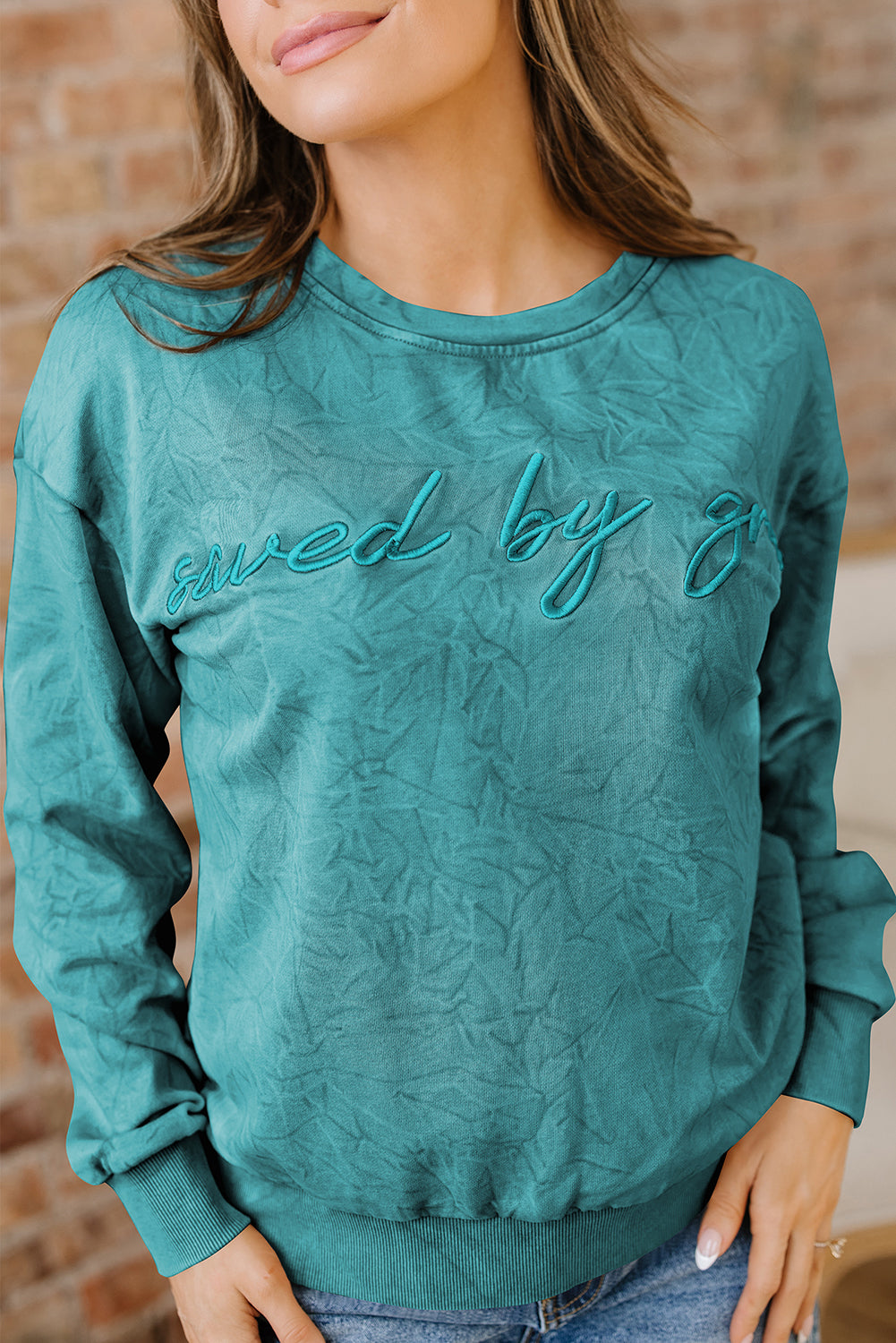 Saved By Grace Embroidered Sweatshirt