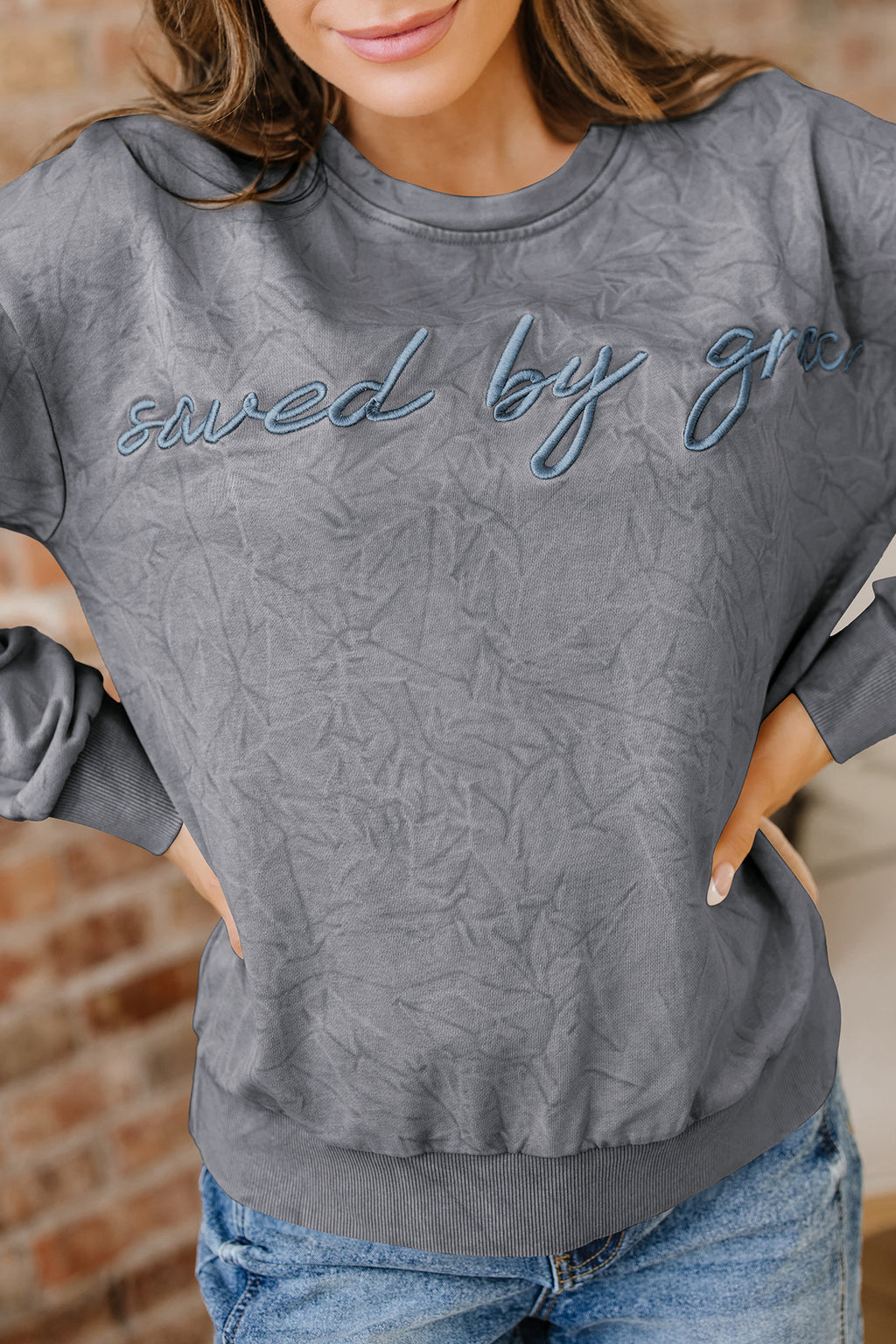 Saved By Grace Embroidered Sweatshirt