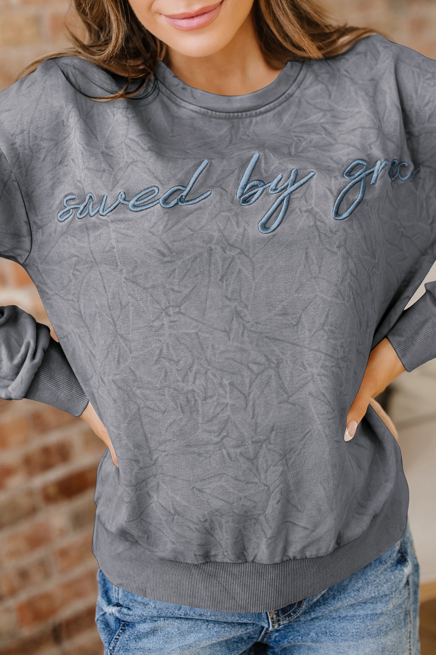 Saved By Grace Embroidered Sweatshirt